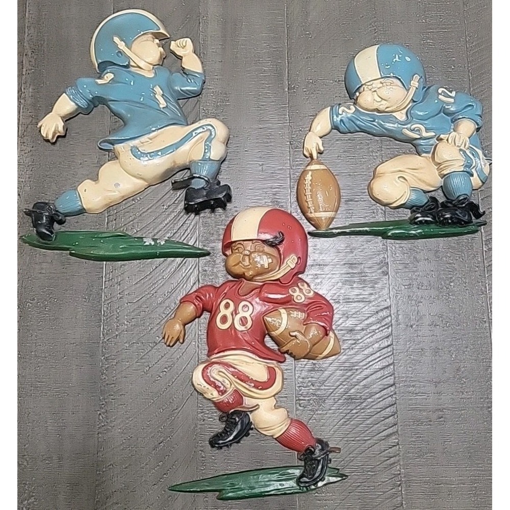 Vintage 1976 Metal 3 Football‎ Players HOMCO Plaques Wall Hanger USA Made Decor